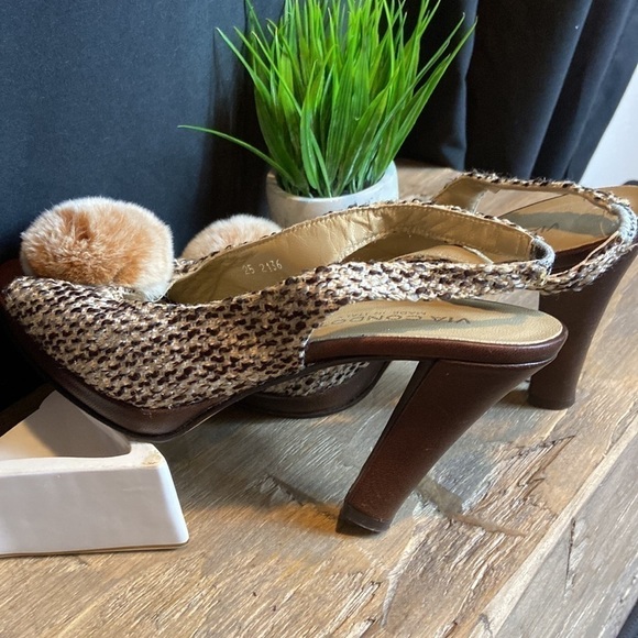 Via Condotti Italian Made Peep Toe Heels with brown fur accent - Picture 10 of 11